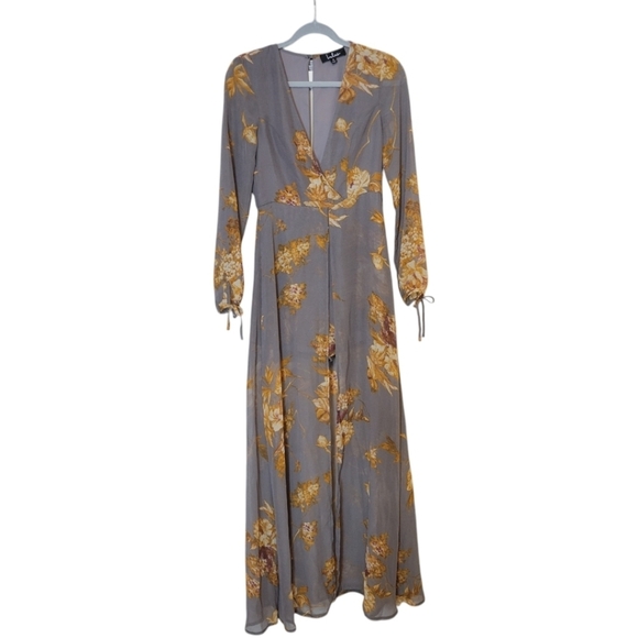 NWT Lulu's Taupe Floral Maxi Romper Dress Size Small - Picture 2 of 5